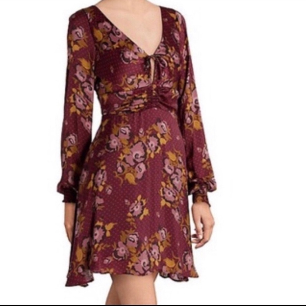 NWT Free People Morning Light Floral deep v draped dress fit and flare size 6
